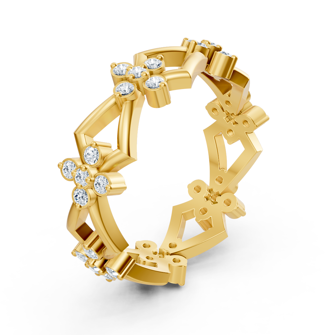 Bague diamant Birgie en or jaune 14 carats avec diamants ronds taille brillant