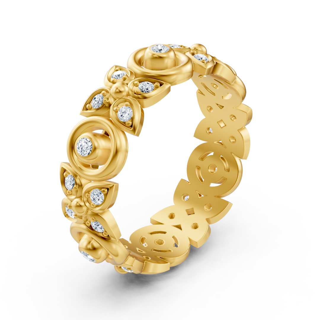 Yellow gold diamond ring with floral design