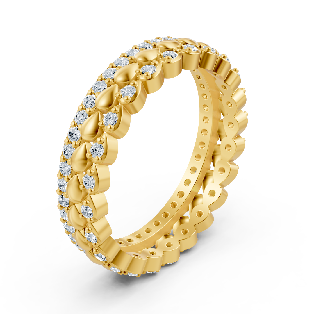 Bague multi-rangs en or jaune 14 carats et diamants - une délicate couronne florale pour votre main