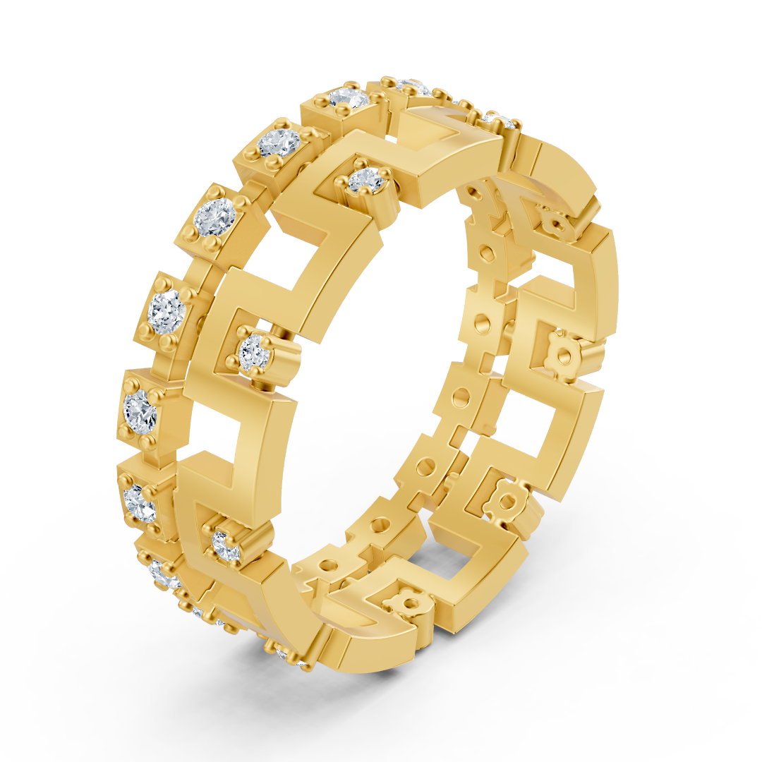Bague géométrique en or jaune 14 carats avec diamants - bague pour femme expressive au design moderne