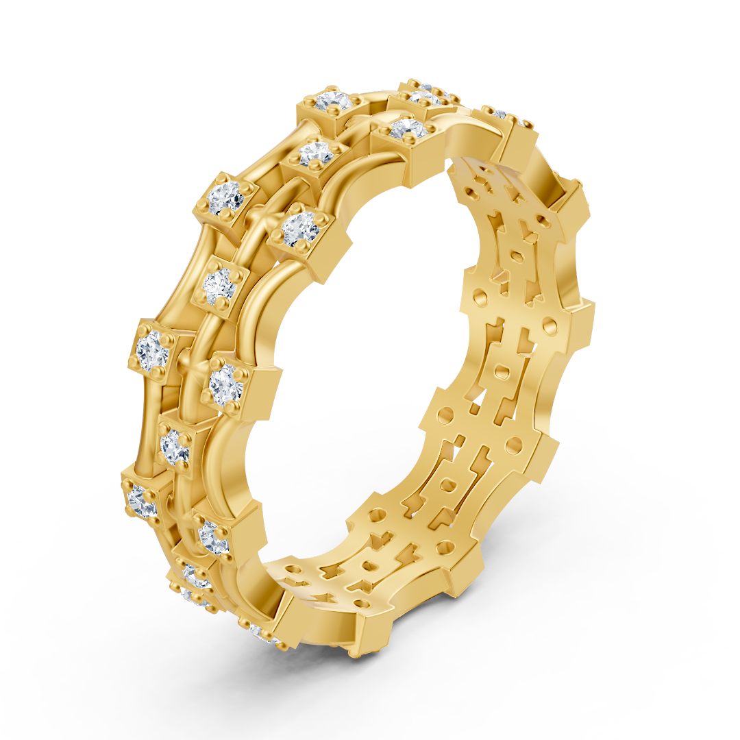 Bague moderne en or jaune 14 carats avec diamants - bague femme filigrane pour tous les jours