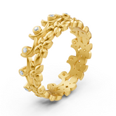 Yellow gold diamond ring with floral vine pattern