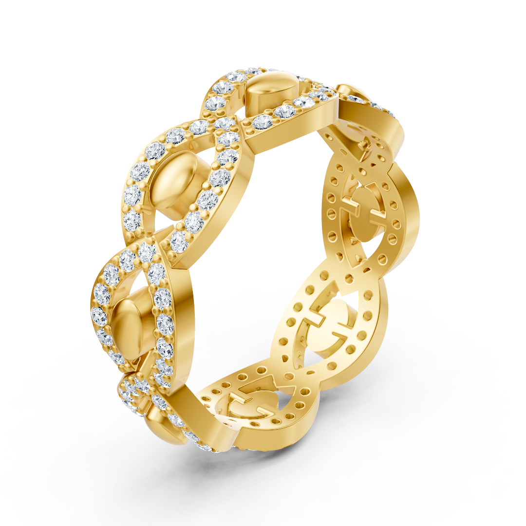 Yellow gold diamond ring with intertwined design