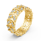 Yellow gold diamond ring with curved design