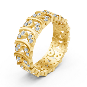 Yellow gold diamond ring with curved design