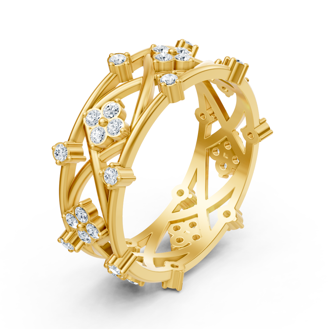 Yellow gold diamond ring with floral design
