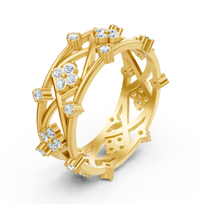 Yellow gold diamond ring with floral design