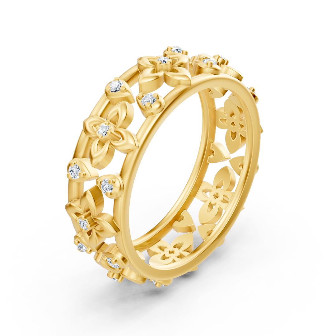 Edler Gelbgold Ring mit Diamanten im Blüten Design – Filigrane Eleganz