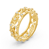 Edler Gelbgold Ring mit Diamanten im Blüten Design – Filigrane Eleganz