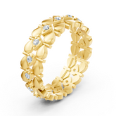 Eleganter Gelbgold Ring mit Diamanten – Filigranes Blatt Design