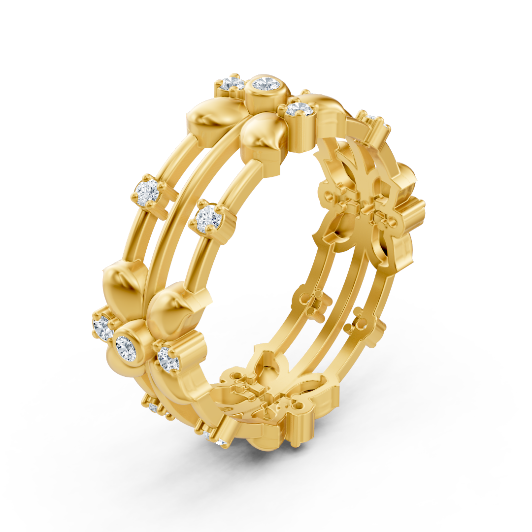 Bague florale Pırlanta en or jaune 14 carats « Couronne de fleurs »