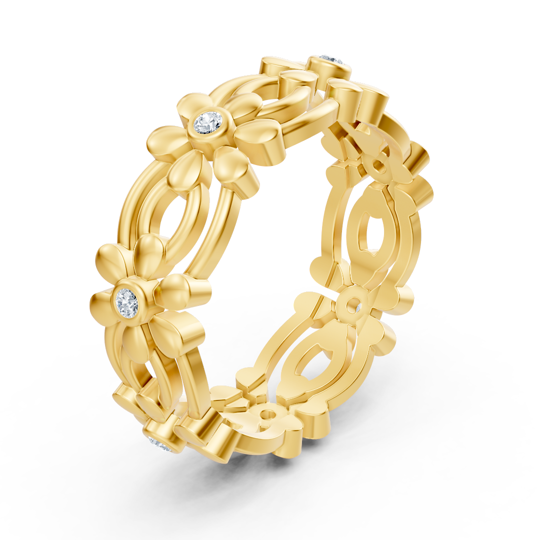 Bague fleur Pırlanta en or jaune 14 carats « Delicate Blossom »