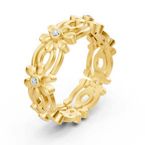 Bague fleur Pırlanta en or jaune 14 carats « Delicate Blossom »