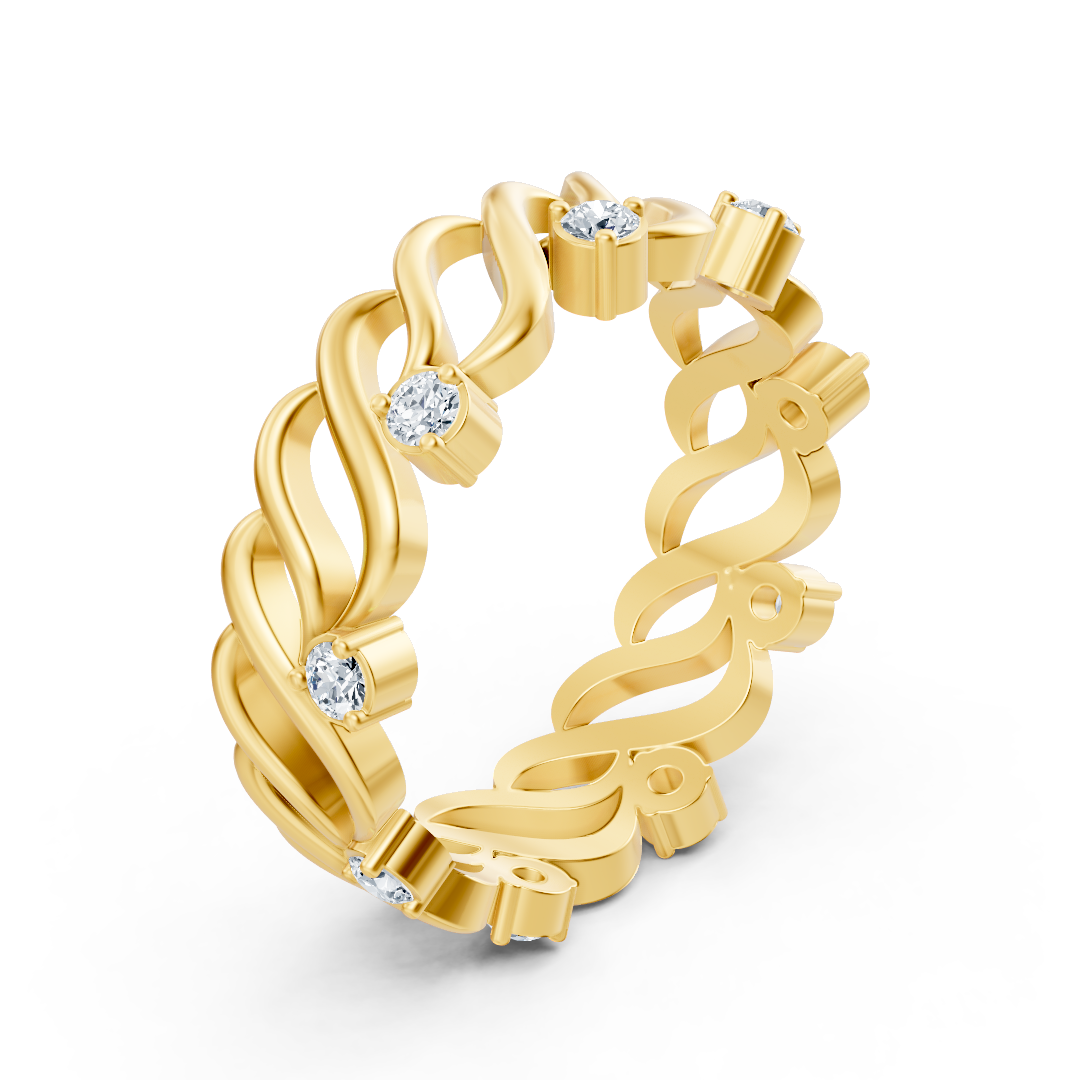 Bague en or jaune 14 carats avec diamants « Vague de Grâce »