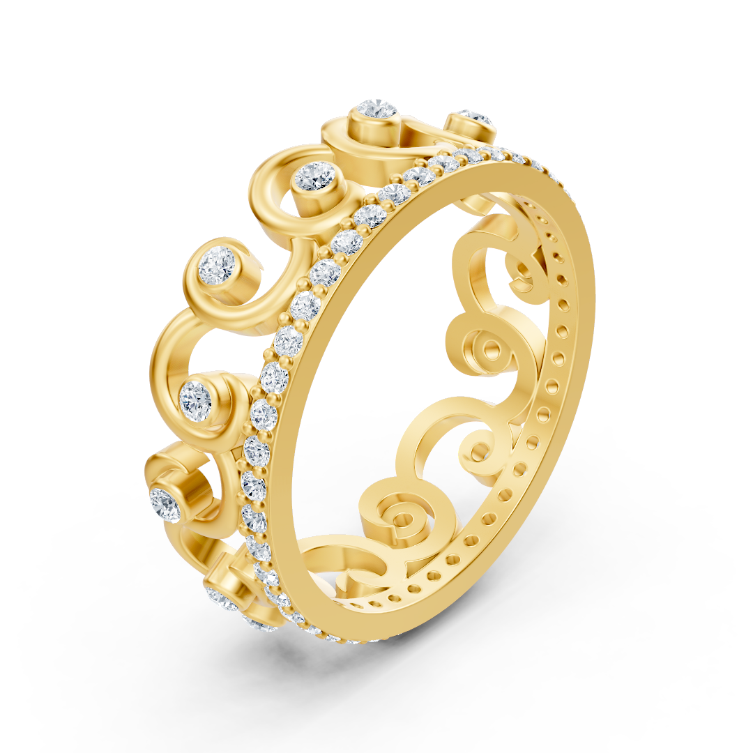 Bague couronne de princesse en or jaune 14 carats et diamants « Royal Grace »