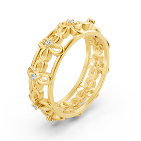 Eleganter Gelbgold-Ring mit Runddiamanten im Prong-Design