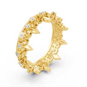 Gelbgold-Ring mit Runddiamanten im Prong- und Bezel-Design