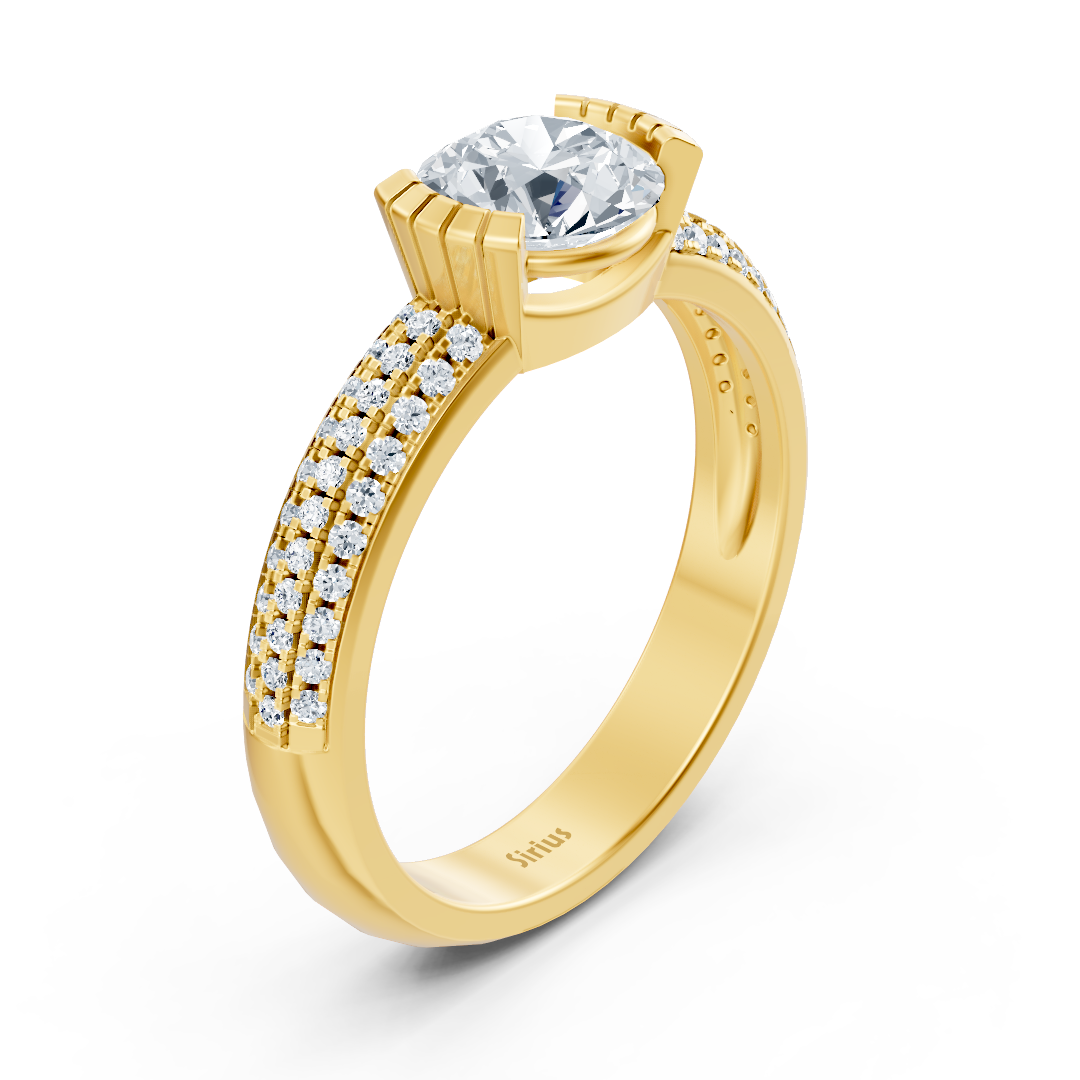 Modern solitaire diamond engagement ring in 14 carat yellow gold