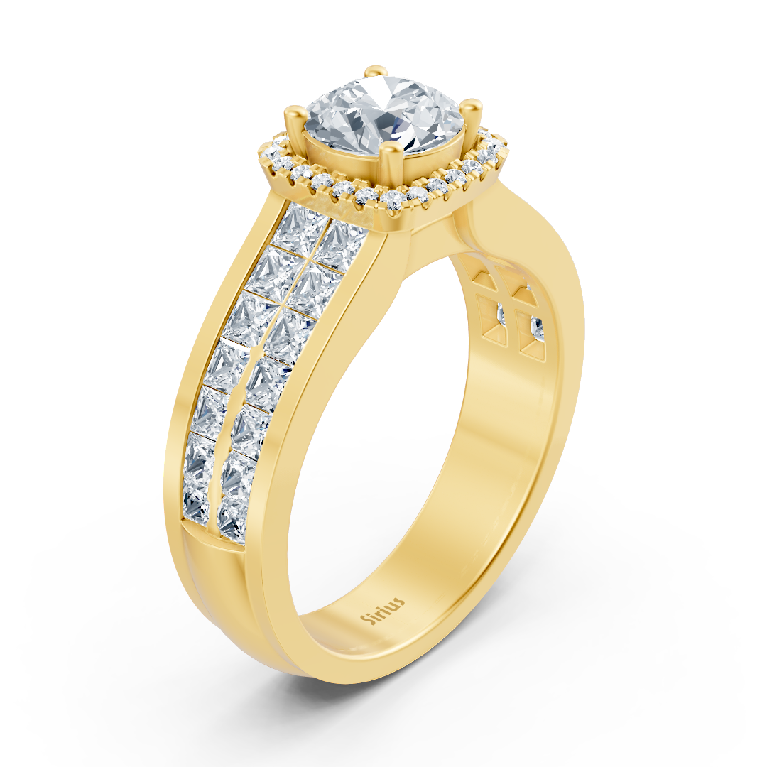 Extravaganter Diamant Verlobungsring mit Prinzess- und Brillantschliff aus 14 Karat Gelbgold