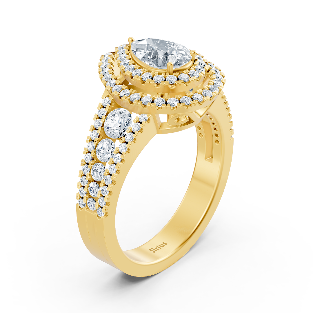 Birgie Halo Diamond &amp; Sapphire Engagement Ring Yellow Gold