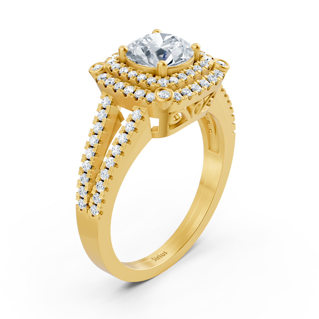 yellow gold double halo diamond engagement ring