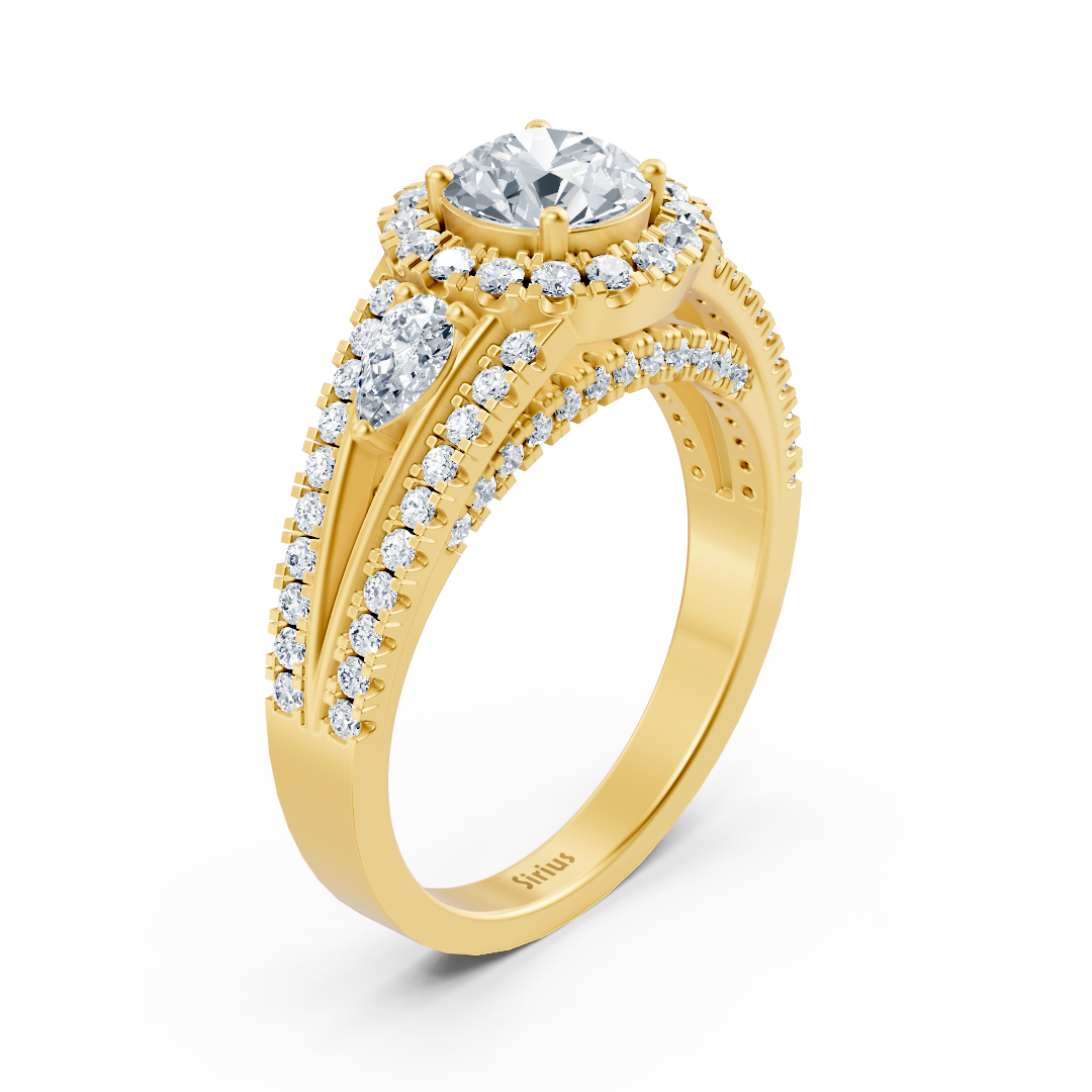 Yellow gold diamond &amp; emerald engagement ring