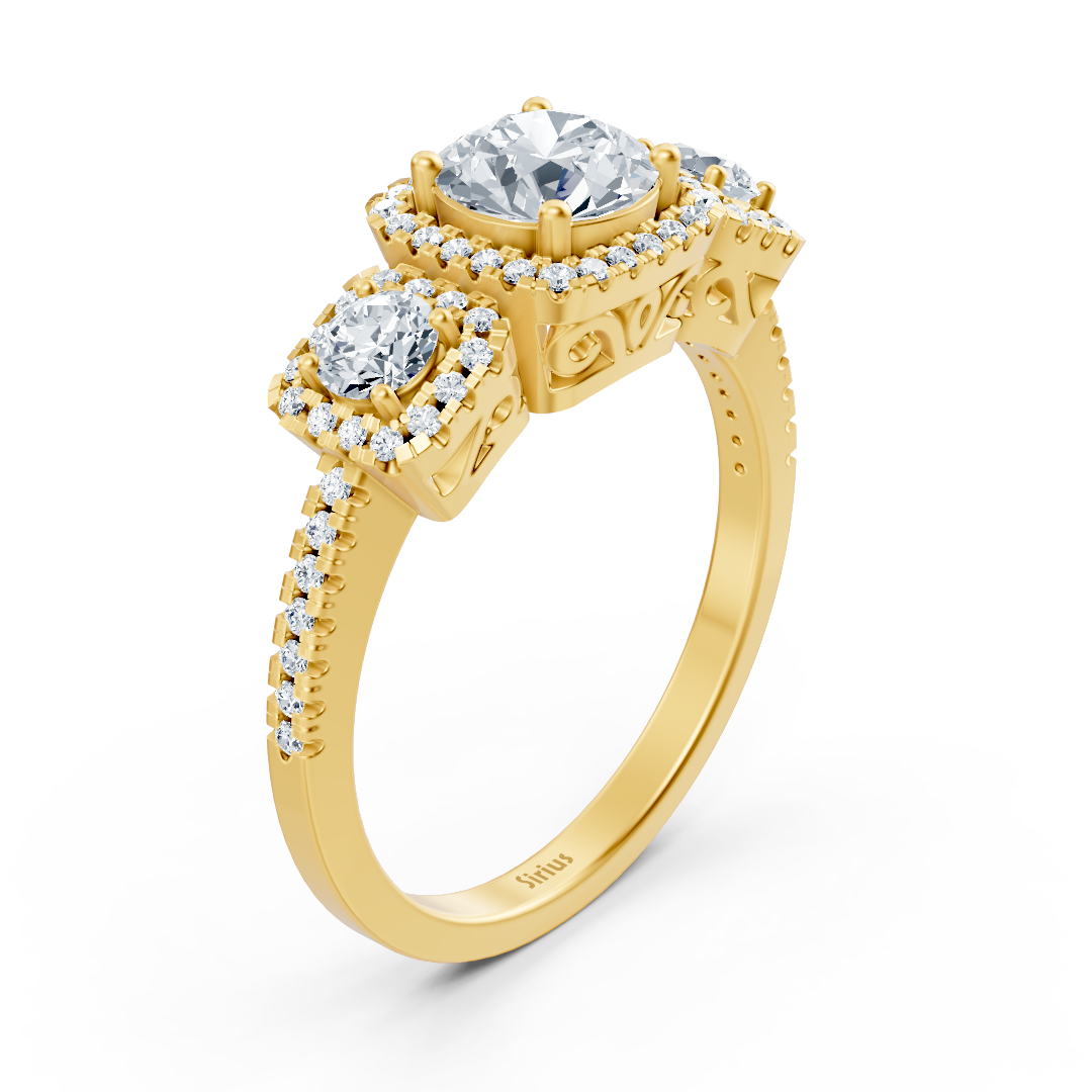 Bague de fiançailles 3 pierres en or jaune et diamants