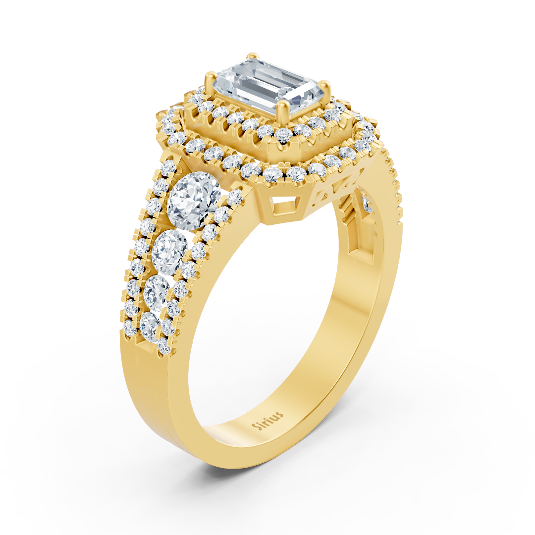 Bague de fiançailles halo diamant et saphir en or jaune