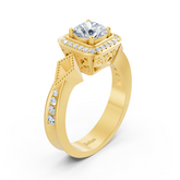 Diamond side stone halo engagement ring in yellow gold
