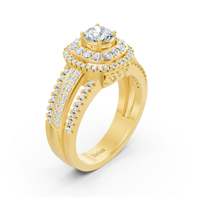 Double Halo Diamond Ring Yellow Gold
