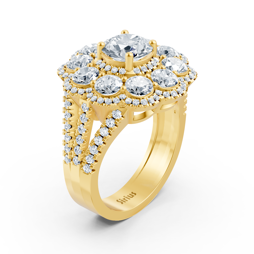 Diamond, emerald and ruby ​​ring yellow gold