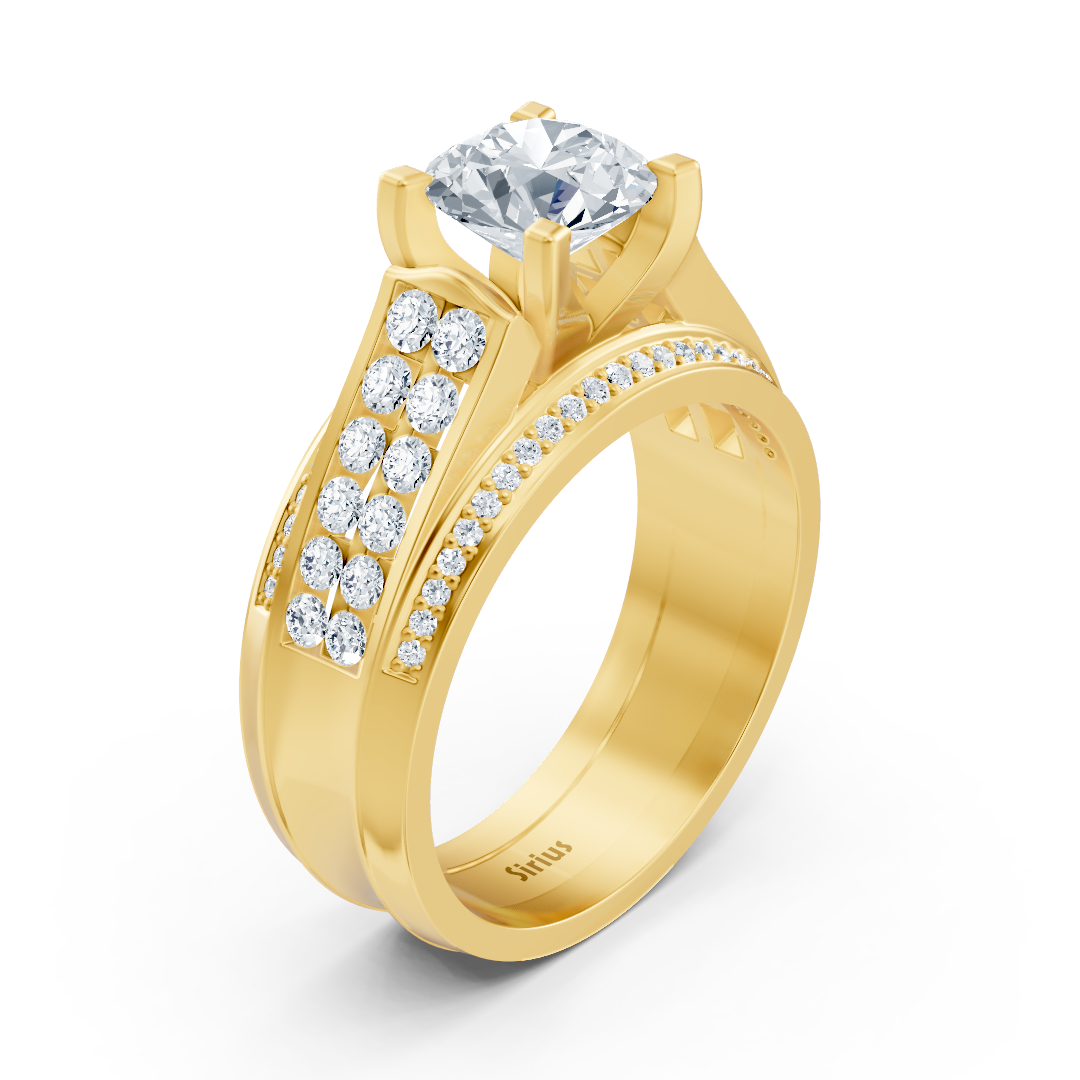 Cathedral Canal Engagement Ring with Diamonds in Yellow Gold