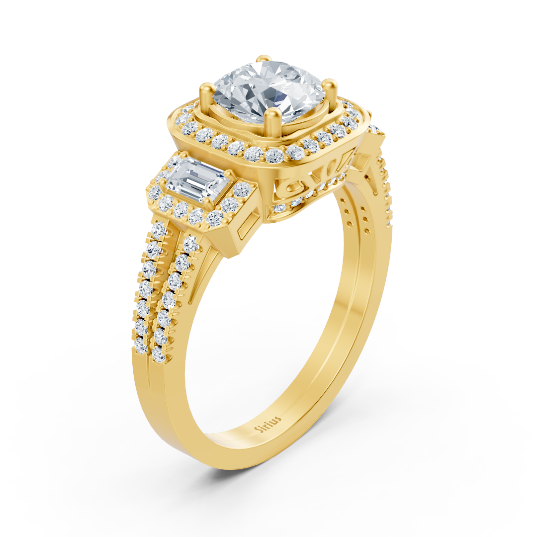 Dreistein & Halo Diamantring Gelbgold