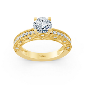 Bague en or jaune 14 carats avec diamant taille ronde