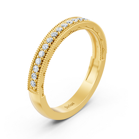 Bague demi-éternité en or jaune 14 carats avec diamant de 0,21 carat et détails milgrain