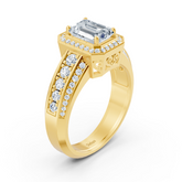 Bague Birgie Sirius en or jaune, diamants et émeraude, taille émeraude et ronde