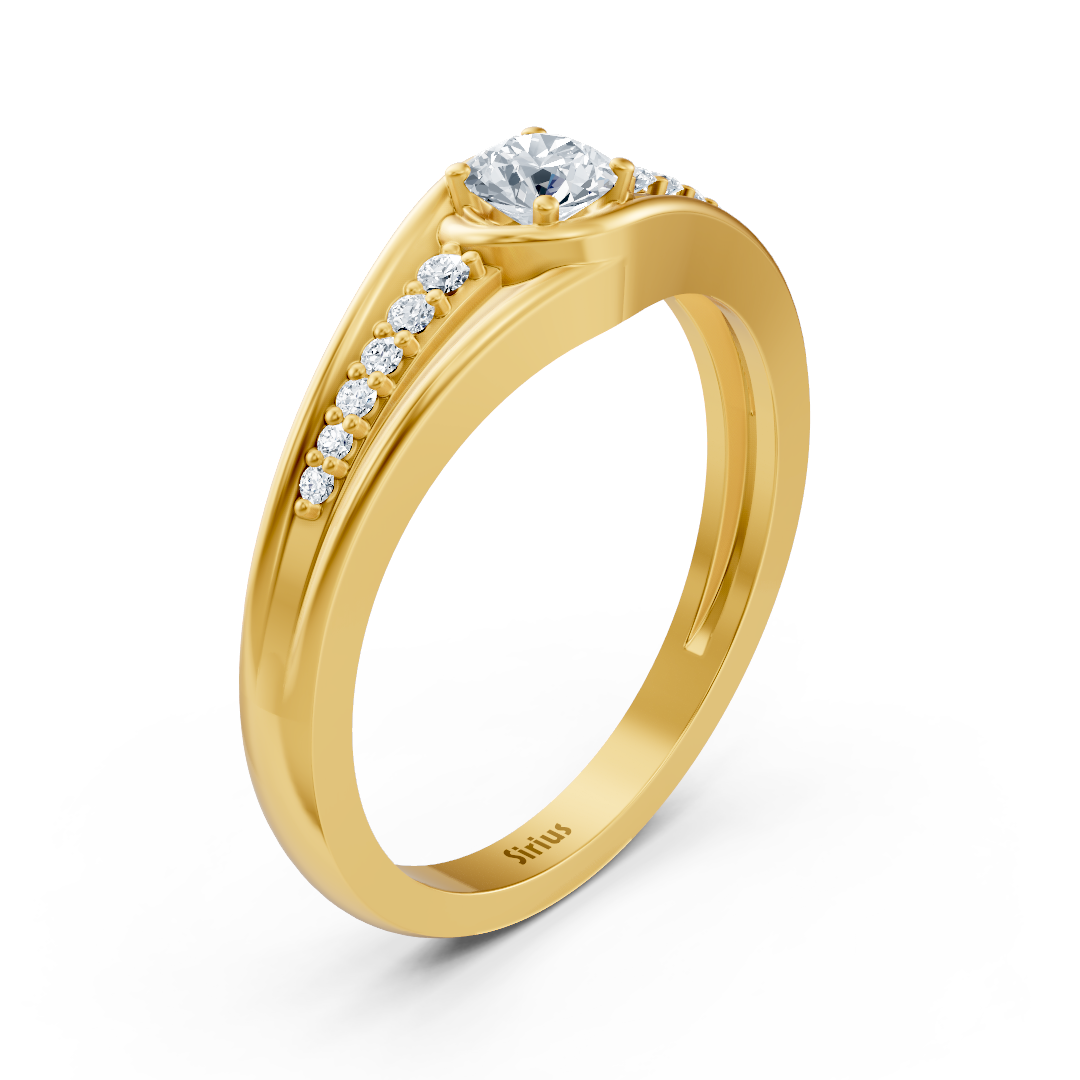 Bague en or jaune avec diamants latéraux de 0,30 carat