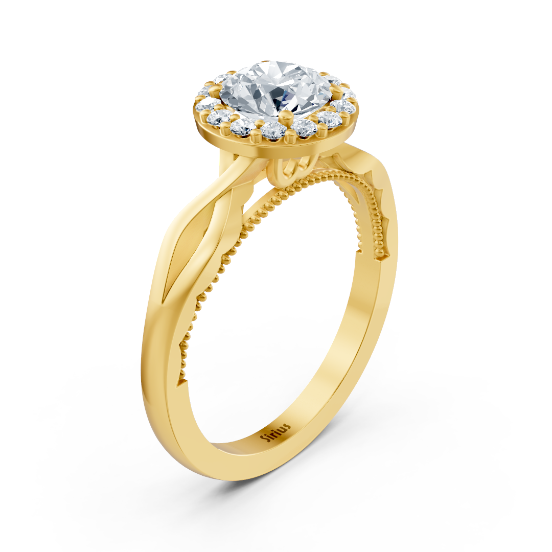 Bague de fiançailles en or jaune avec diamant solitaire halo de 1,00 carat
