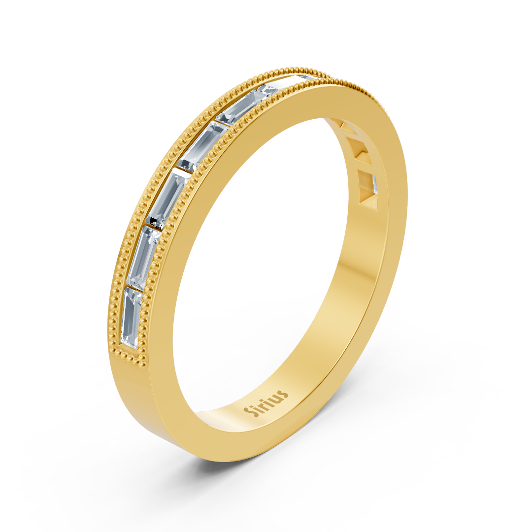 2.20 carat baguette cut diamond half eternity ring in yellow gold
