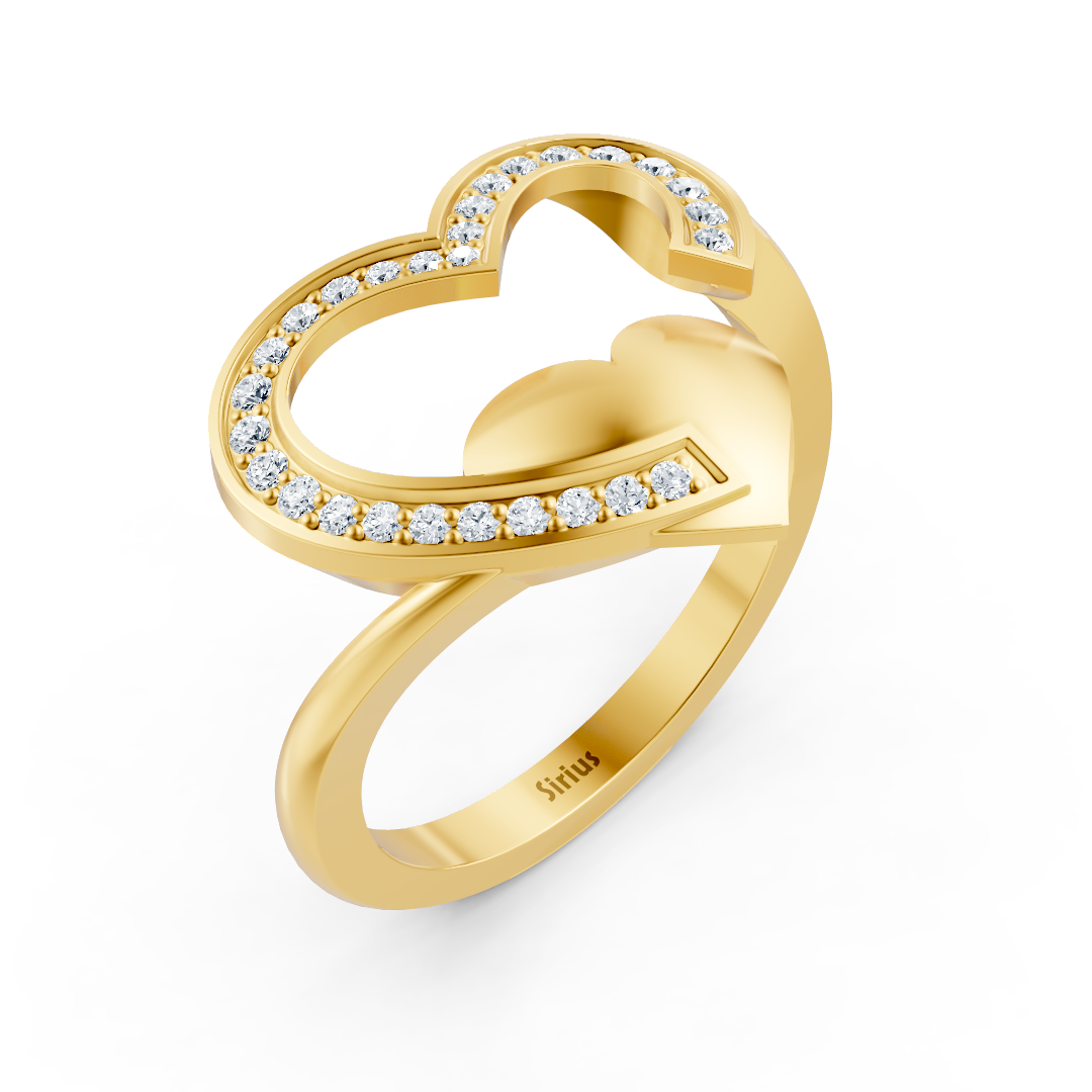 Sonnenstrahl Herz Diamantring in Gelbgold mit Pavé-Fassung