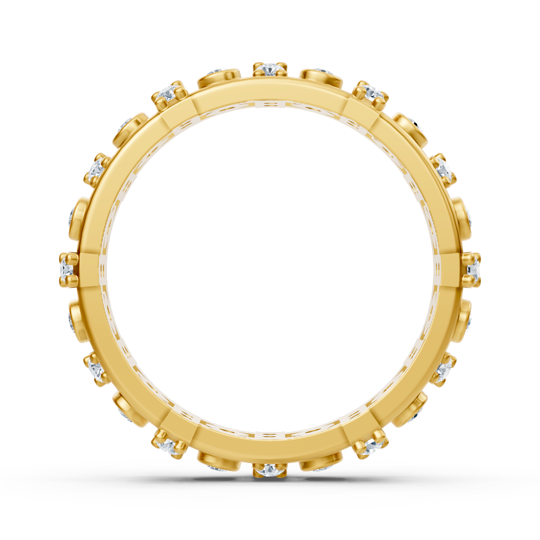 Bague mémoire en or jaune 14 carats avec diamants - bague femme moderne avec sertissage à griffes et lunette