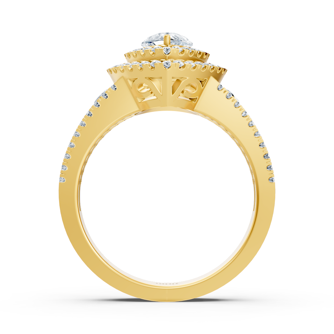 Bague de fiançailles Birgie Halo en or jaune avec diamants et saphirs