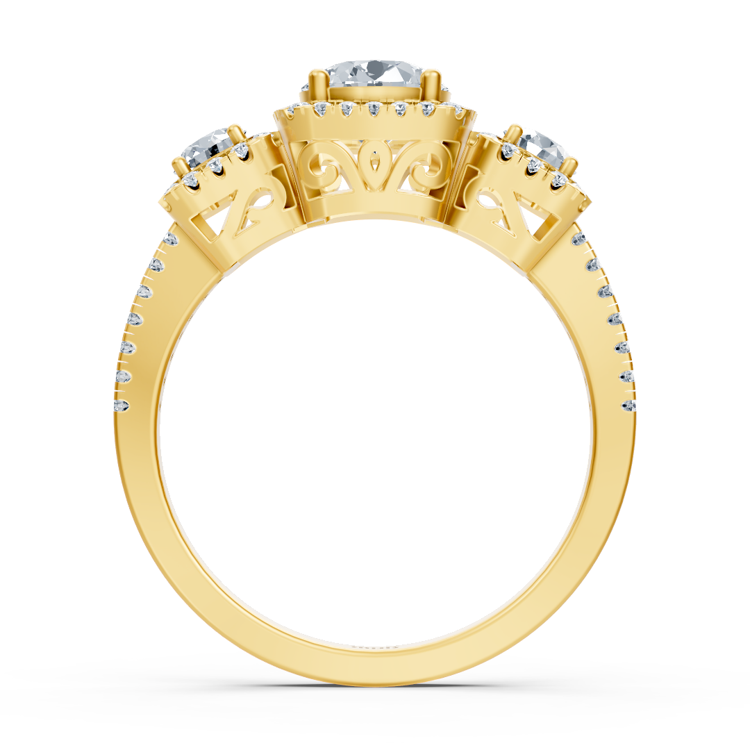 Bague de fiançailles 3 pierres en or jaune et diamants