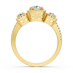 Bague de fiançailles 3 pierres en or jaune et diamants