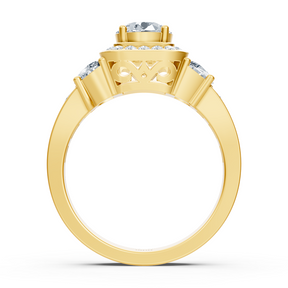 Bague de fiançailles 3 pierres en or jaune, diamant et rubis