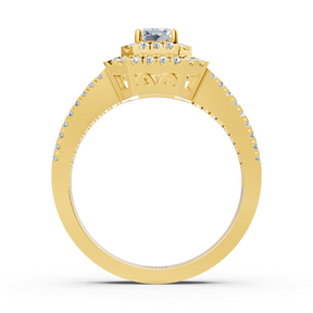 Bague de fiançailles halo diamant et saphir en or jaune