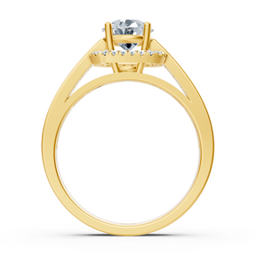Eleganter Gelbgold Seitenstein Weisstopas Diamantring