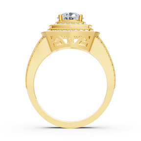 Yellow Gold Square Halo Diamond Ring