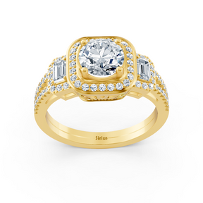 Dreistein & Halo Diamantring Gelbgold