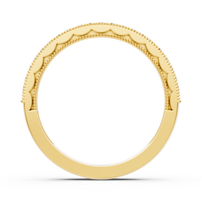 Bague demi-éternité en or jaune 14 carats avec diamant de 0,21 carat et détails milgrain